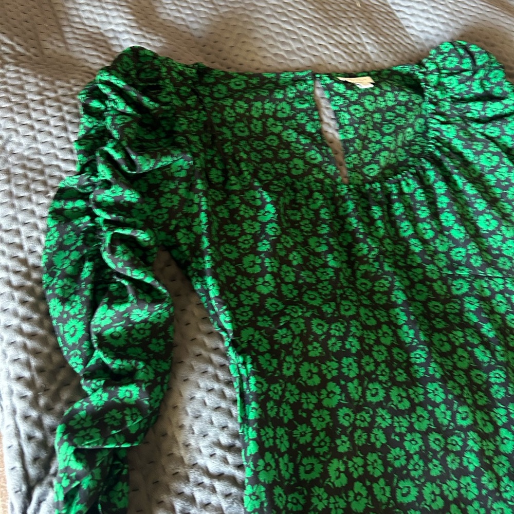 Topshop Black and Green Floral Blouse